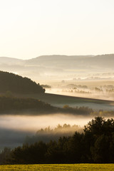 Fototapeta premium autumnal landscape in fog, Sumava, Czech Republic