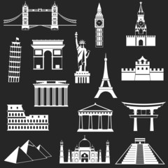 World famous buildings abstract silhouettes