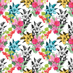 Seamless patterns with Beautiful flowers, watercolor illustration