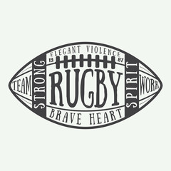 Rugby or american football ball with typography. Vector illustration with lettering