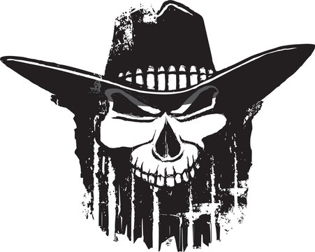 Rough Rider
cartoon outlaw skull with western hat.