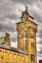 Victorian Clock Tower of Cardiff Castle - Wales
