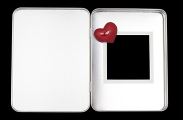 Photo frame in metal box with heart