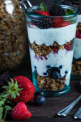 Diet parfait with granola and fresh fruit