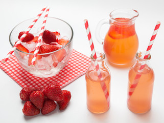 Fresh strawberry juice with ice.