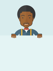 Man holding a white board. 