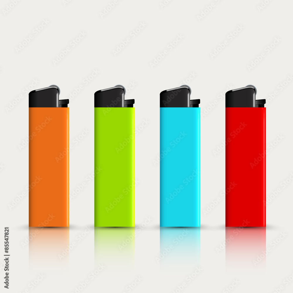 Poster vector set of colorful lighters with reflection