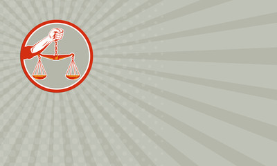 Business card Hand Holding Weighing Scales Circle Retro