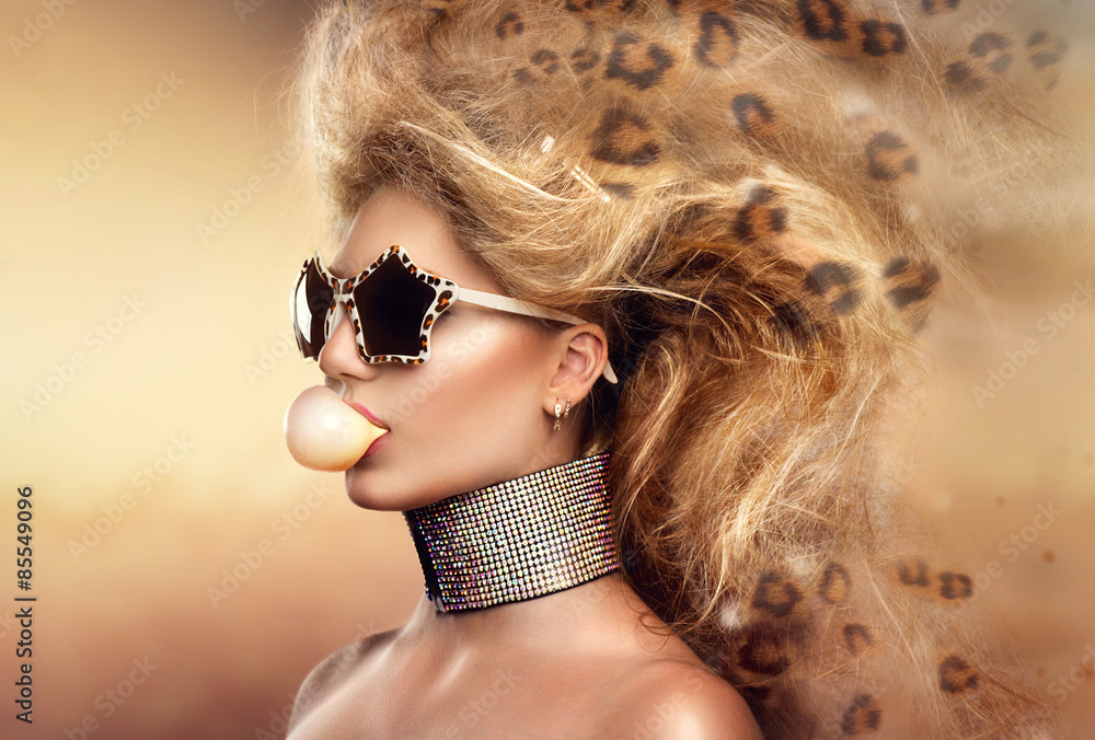 Wall mural high fashion model girl portrait wearing sunglasses