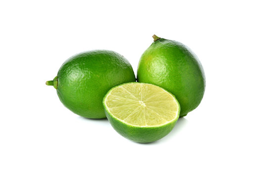 fresh green lime on white background