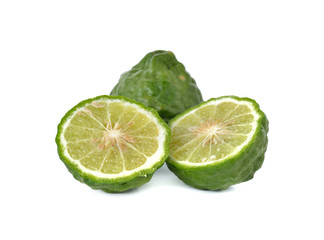 Fototapeta na wymiar fresh bergamot or Leech Lime on white background