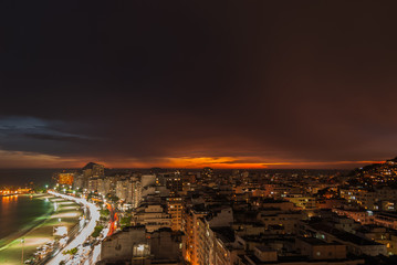 Aerial view Rio de Janeiro Brasil famous Copacobana Beach in twilight