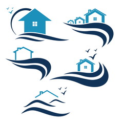 House and waves icon vector - obrazy, fototapety, plakaty