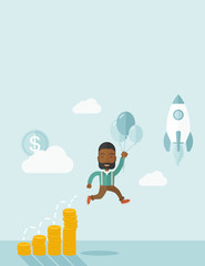 African businessman holding balloons.