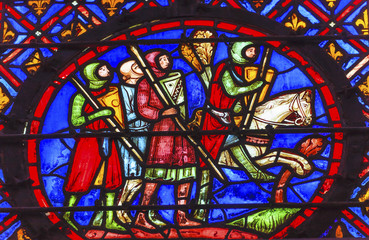 Fototapeta na wymiar Knights Horse Stained Glass Sainte Chapelle Paris France