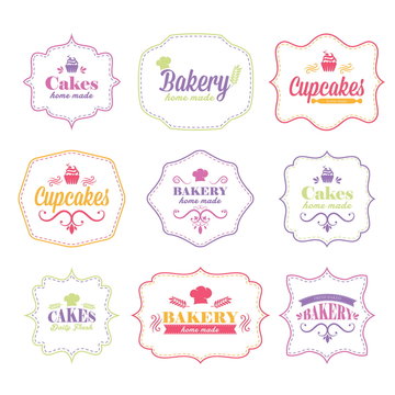 Collection of vintage retro bakery logo labels