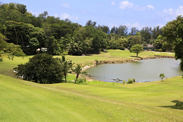 Lake on golf course at the Constance Lemuria Resort.