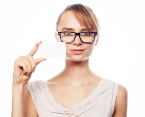 businesswoman  holding a blank card