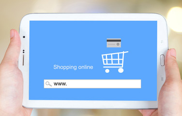 On line shopping on tablet screen, E-commerce