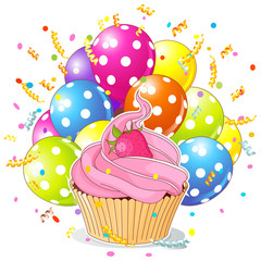 Birthday Cupcake with Balloons