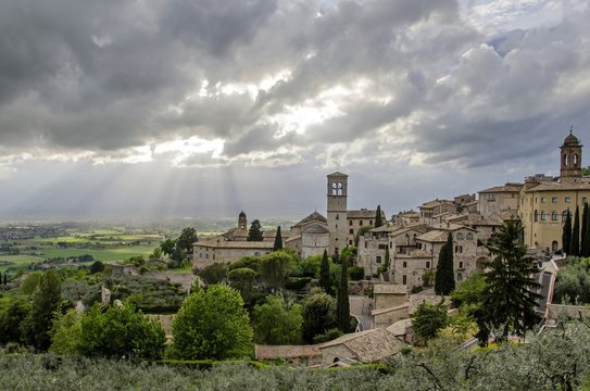 Panorama of the valley in Assisi, Italy 