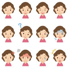顔　表情　セット　中年女性
