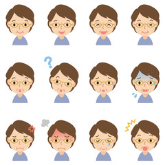 顔　表情　セット　中年女性