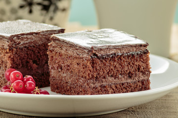 Chocolate cake cut in square shape