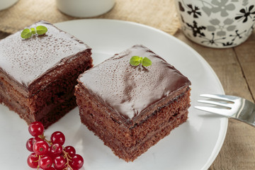Chocolate cake cut in square shape