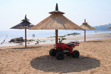 Grass umbrellas at the beach