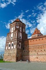 Fototapeta na wymiar Belarus, Grodno region. Tower of Mir Castle