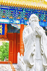 Statue of Confucius, the great Chinese philosopher in Temple of