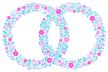 Two wedding rings with flowers.