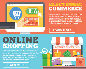 E-commerce, online shopping flat illustration concepts set