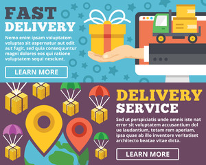Fast delivery, delivery service flat illustration concepts set