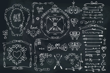 Doodle border,frame,decor element.Handscetched chalcboard.Love