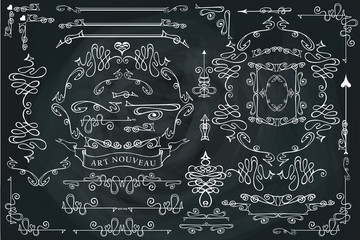 Curled calligraphic design elements set,Swirling decor.Chalkboar