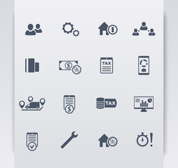 16 finance, costs, tax flat blue icons, vector illustration, eps10