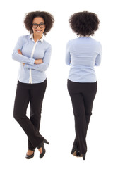 front and back view of happy african american business woman iso