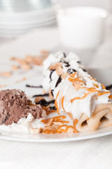 Pancake with chocolate ice cream and peanut 