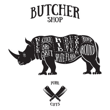 Butcher cuts scheme of rhinoceros