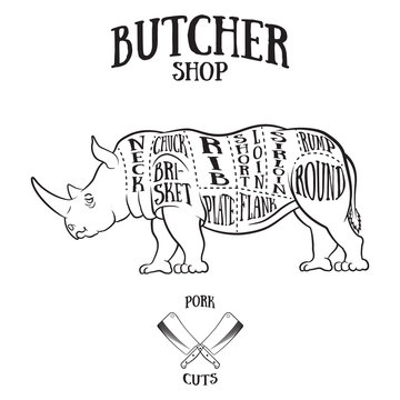 Butcher cuts scheme of rhinoceros