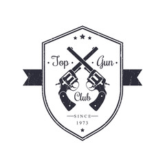 Top Gun Club vintage emblem with revolvers, with grunge texture