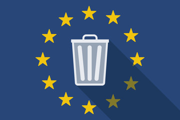 European Union long shadow flag with a trash can