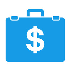 Icono aislado maletin con simbolo dolar azul