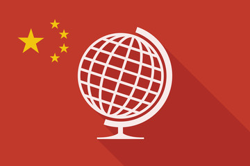 China long shadow flag with a world globe