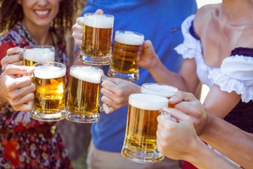 Friends toasting in the park