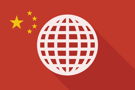 China long shadow flag with a world globe