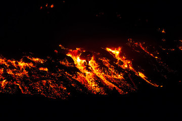 Lava flux of night. Eruption of Etna volcano's May 16, 2015