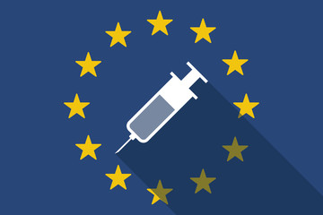 European Union  long shadow flag with a syringe